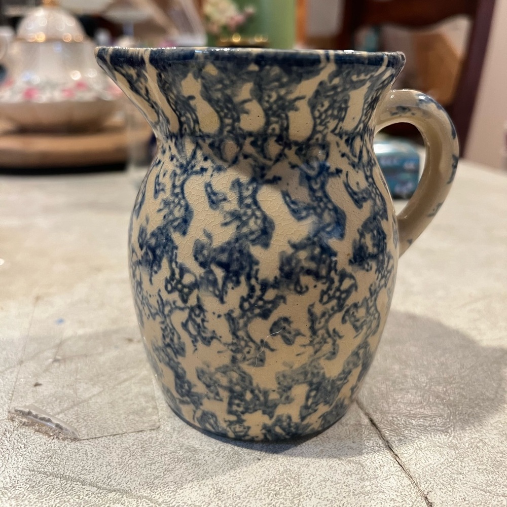 Robinson Ransbottom Blue and Cream Spongeware small pitcher